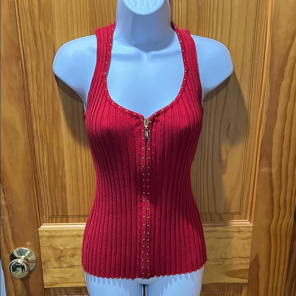 Belldini Red Ribbed Tank Top with Gold Accents